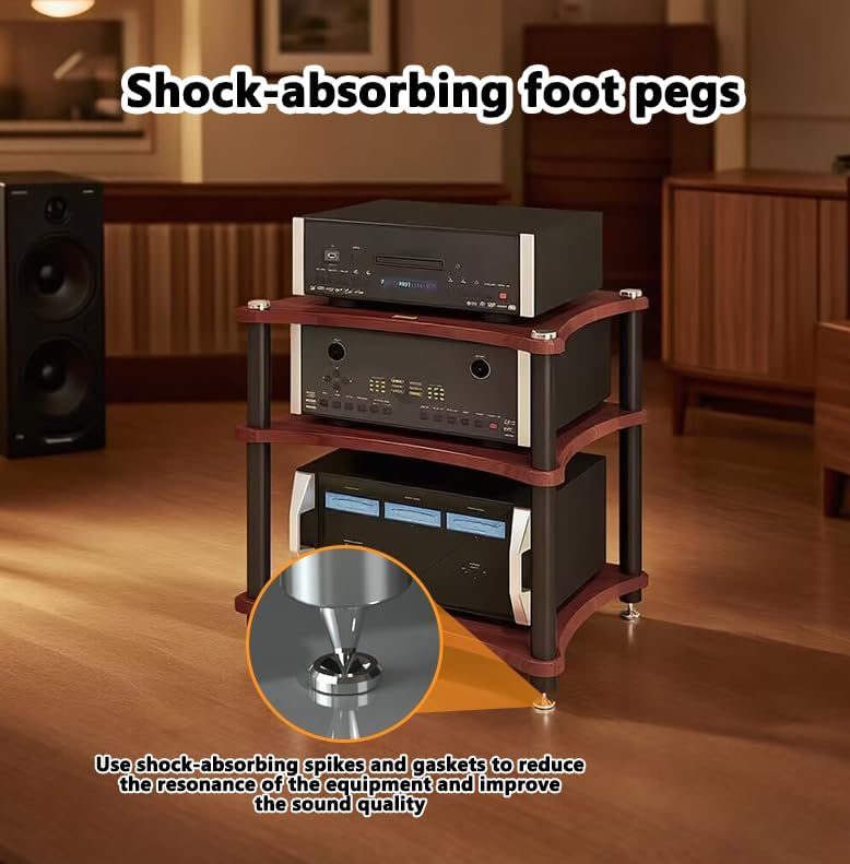 Heavy Duty Audio Component Rack, Large Storage Space AV Media Stand with Shock-Absorbing Foot pegs, Audio Rack Tower CD Player Stand for Home/Office/Audio Video/Theate (Black, 3rd Floor)