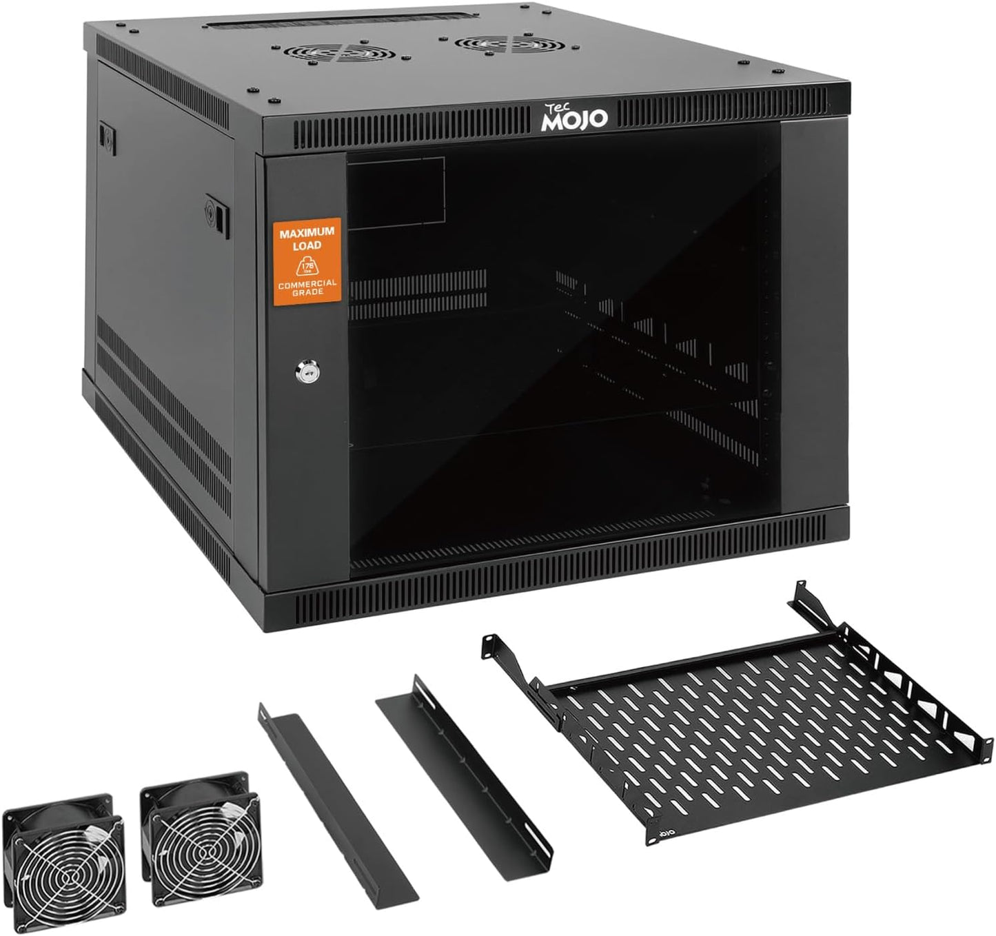 Tecmojo 15U Wall Mount Rack,15U Rack 17.7 Inch Depth,Hold Up to 176 Lbs,Enclosed Wall Mount Rack Kit for 19 Inch Network,Server and AV Gear,Glass Door(Elite Collection)