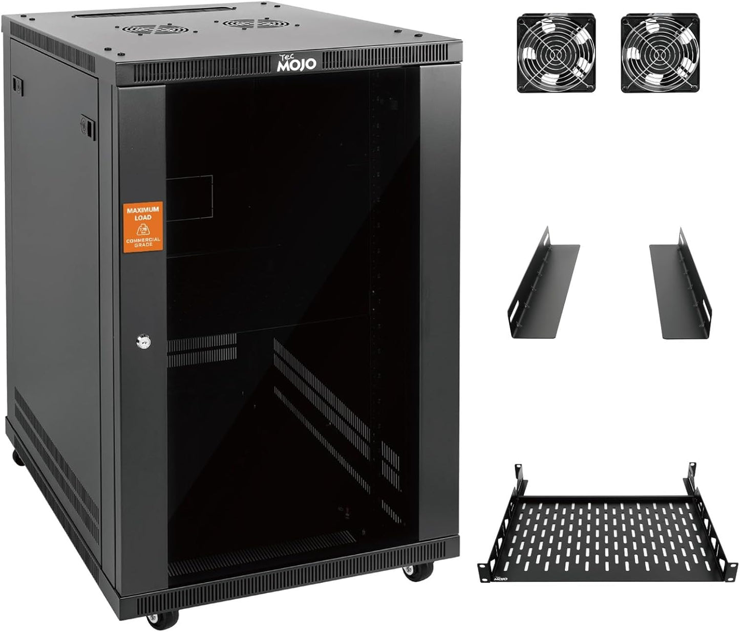 Tecmojo 15U Wall Mount Rack,15U Rack 17.7 Inch Depth,Hold Up to 176 Lbs,Enclosed Wall Mount Rack Kit for 19 Inch Network,Server and AV Gear,Glass Door(Elite Collection)