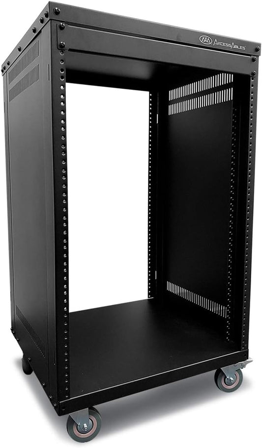 AxcessAbles 16U AV Case with Wheels | Metal Studio Cabinet | 19-Inch Universal Equipment Rack | Open-Frame Option | Home Server