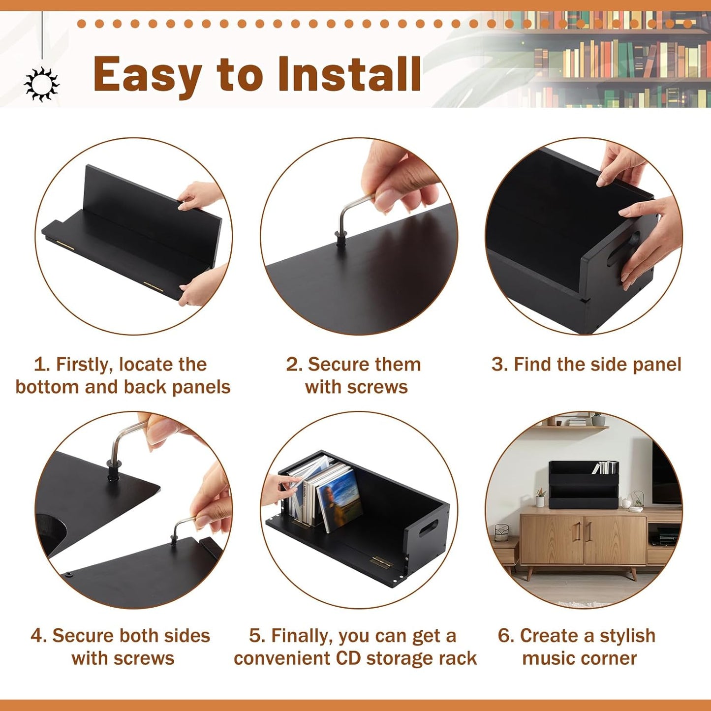 4 Set Wooden CD Storage Box Holder Shelf Cassette Tape Display Racks with Carrying Handles, Organizer Shelf for Movie Cases, DVDs, Each Set Can Store up to 36 Pcs CDs (Black)