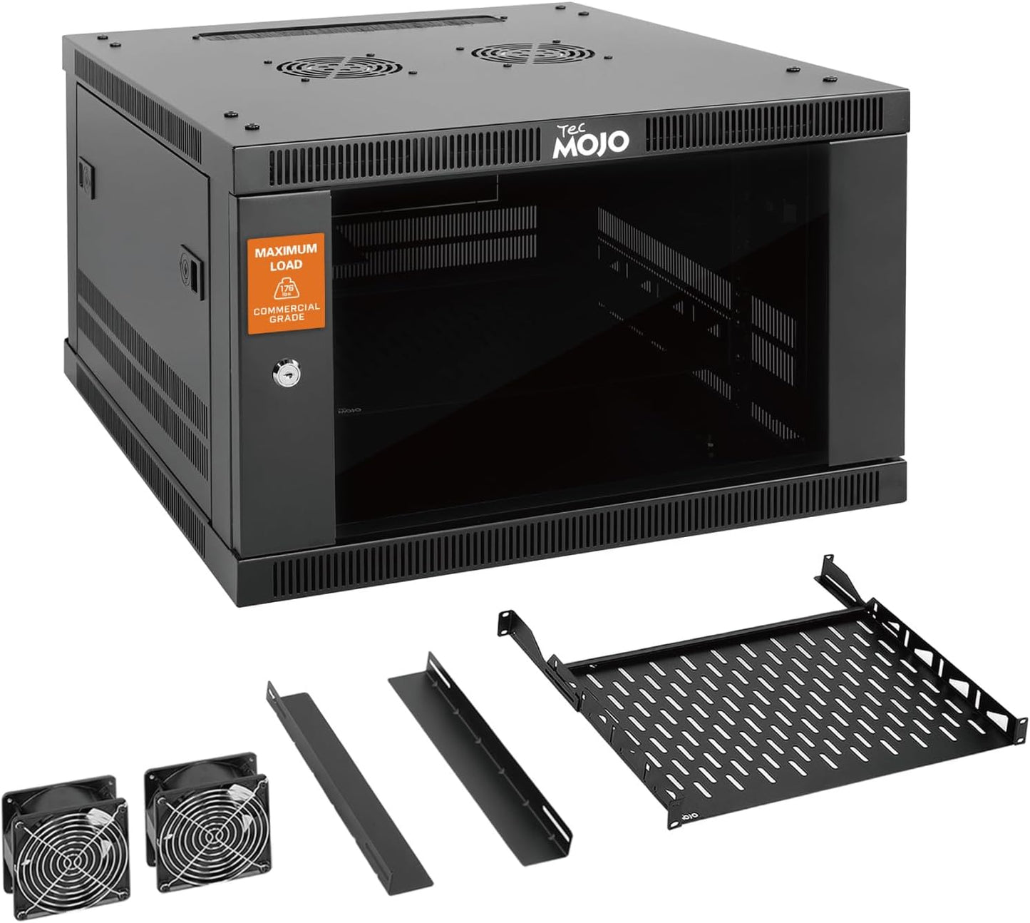 Tecmojo 15U Wall Mount Rack,15U Rack 17.7 Inch Depth,Hold Up to 176 Lbs,Enclosed Wall Mount Rack Kit for 19 Inch Network,Server and AV Gear,Glass Door(Elite Collection)