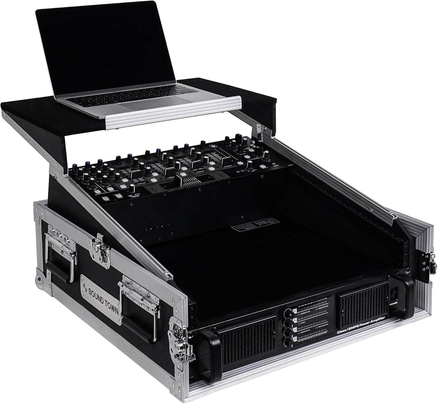 Sound Town 4U PA DJ Pro Audio Rack/Road ATA Case with 11U Slant Mixer Top, 20.2’ Rackable Depth, 4 Space Size - Pro Tour Grade (STMR-4U)