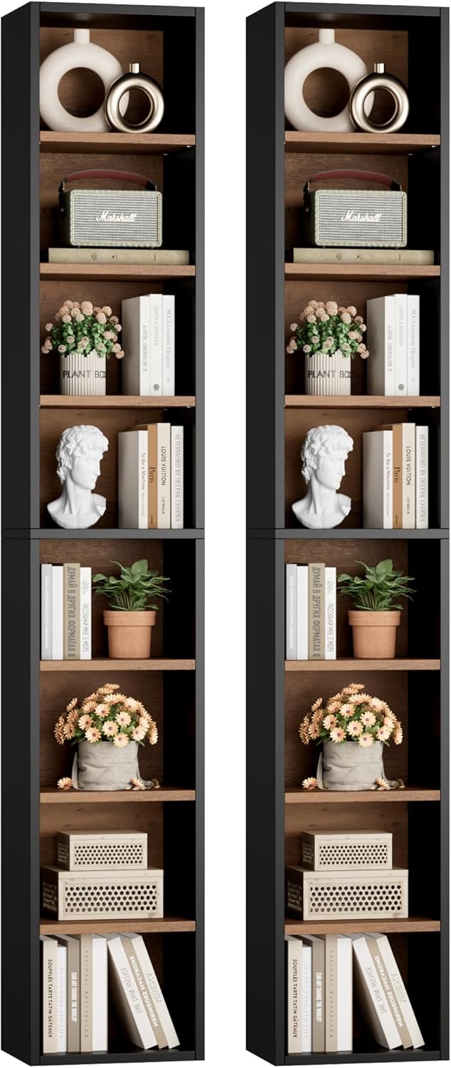 FOTOSOK 8-Tier Media Tower Rack, 11.6 X 9.3 X 70.9 Inches CD DVD Slim Storage Cabinet with Adjustable Shelves, Tall Narrow Bookcase Display Bookshelf for Home Office, Black