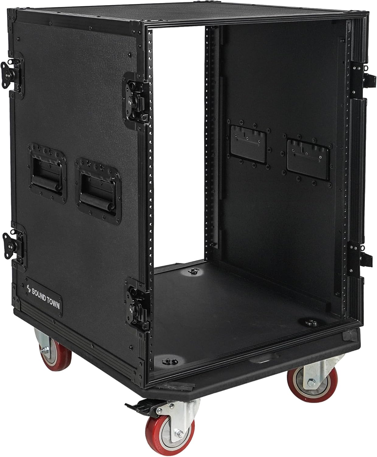 Sound Town 12U PA/DJ Rack/Road Case, 12-Space, with 21” Rackable Depth, Casters, Plywood, Metal Ball Corners - Pro Tour Grade (STRC-12UW)