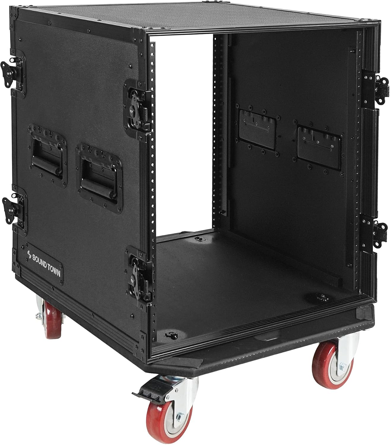 Sound Town 12U PA/DJ Rack/Road Case, 12-Space, with 21” Rackable Depth, Casters, Plywood, Metal Ball Corners - Pro Tour Grade (STRC-12UW)