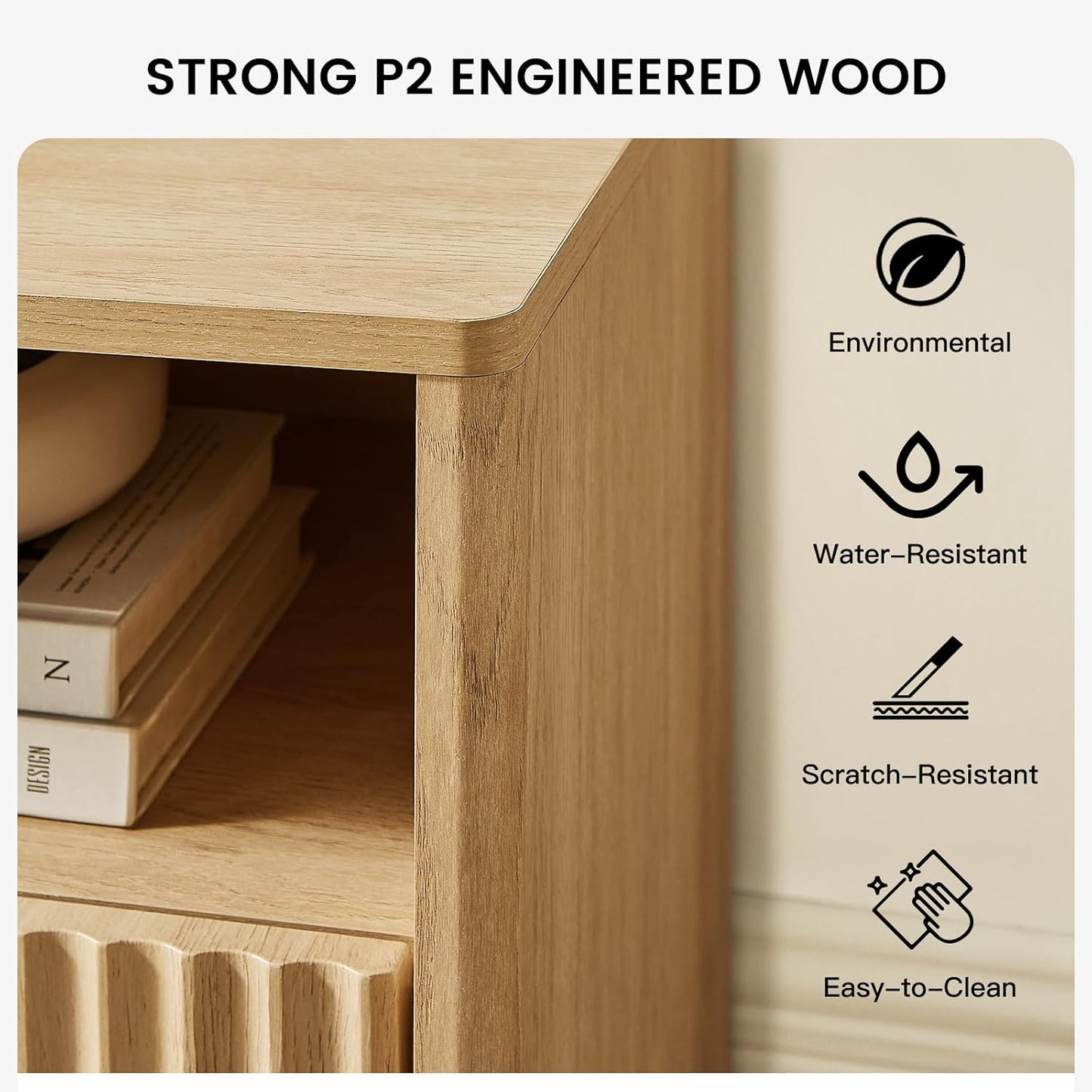 Amada TV Stand for 50-65" TV, Fluted Modern TV Stand Entertainment Center with Drawers and Open Shelf, Waveform Panel, Sleek Curved Profile Media TV Console Table for Living Room, Bedroom, Nature Oak