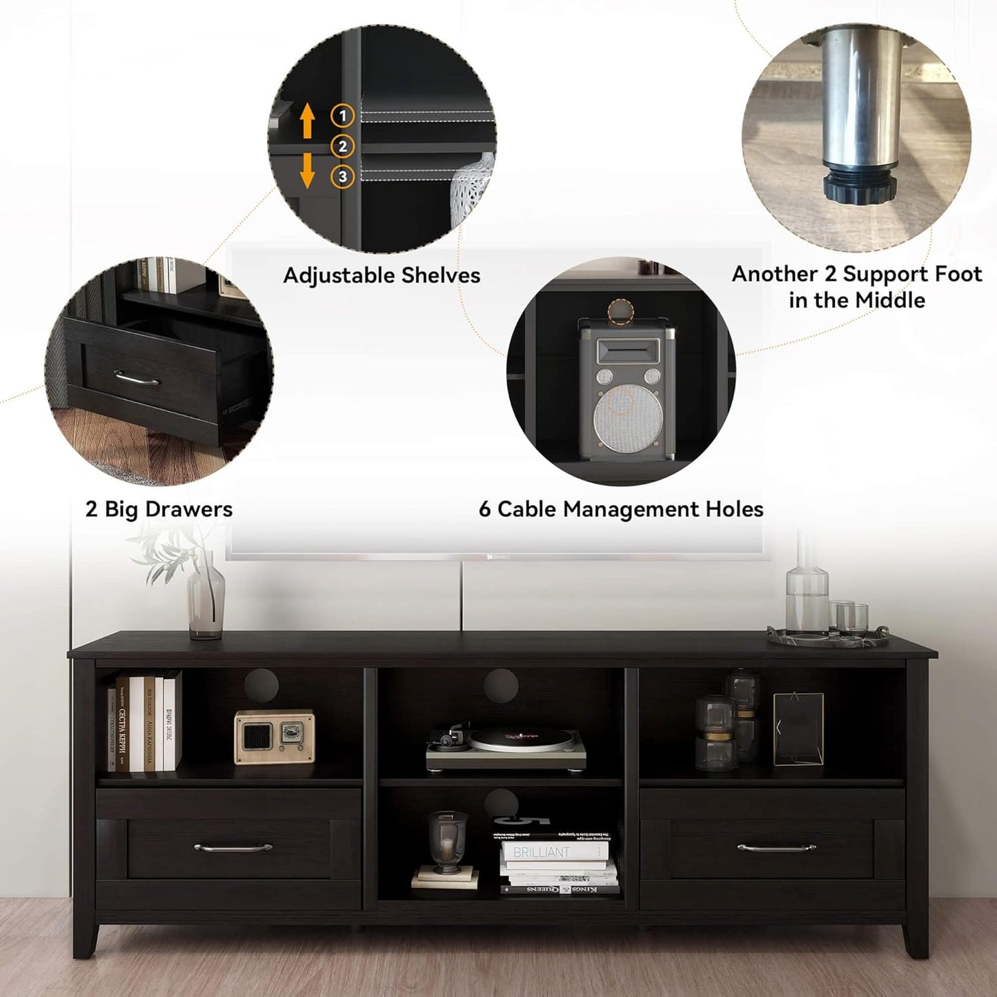 Modern Black TV Stand for TVs up to 80", Large Class TV Stands Cabinet, Modern Entertainment Center with Drawers for 55 65 70 75 inch TV Stand, Wood Storage Cabinet Media Console for Living Room