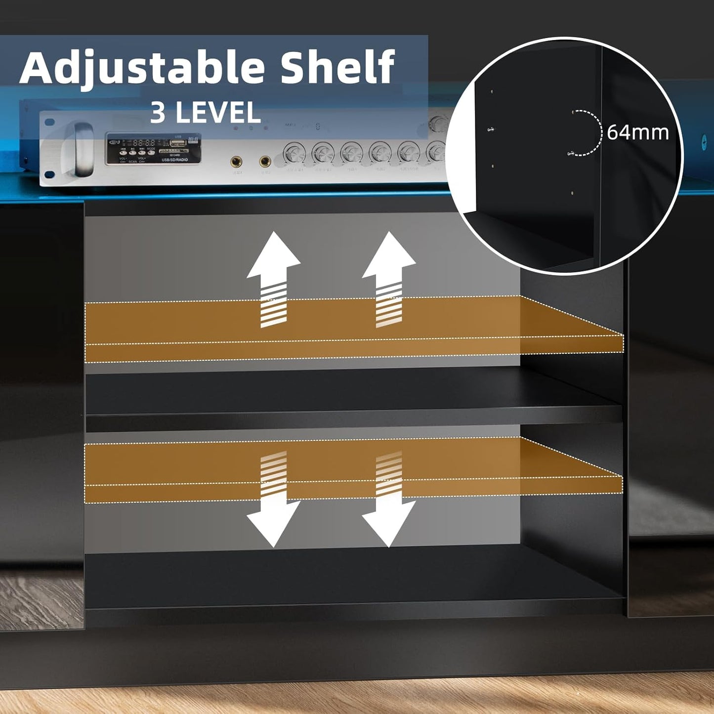 HOMMPA Modern LED TV Stand for 55/50/43/40/32 inch TVs with Power Outlets, Gaming Entertainment Center with Storage Media Table TV Consoles for Living Room, Black