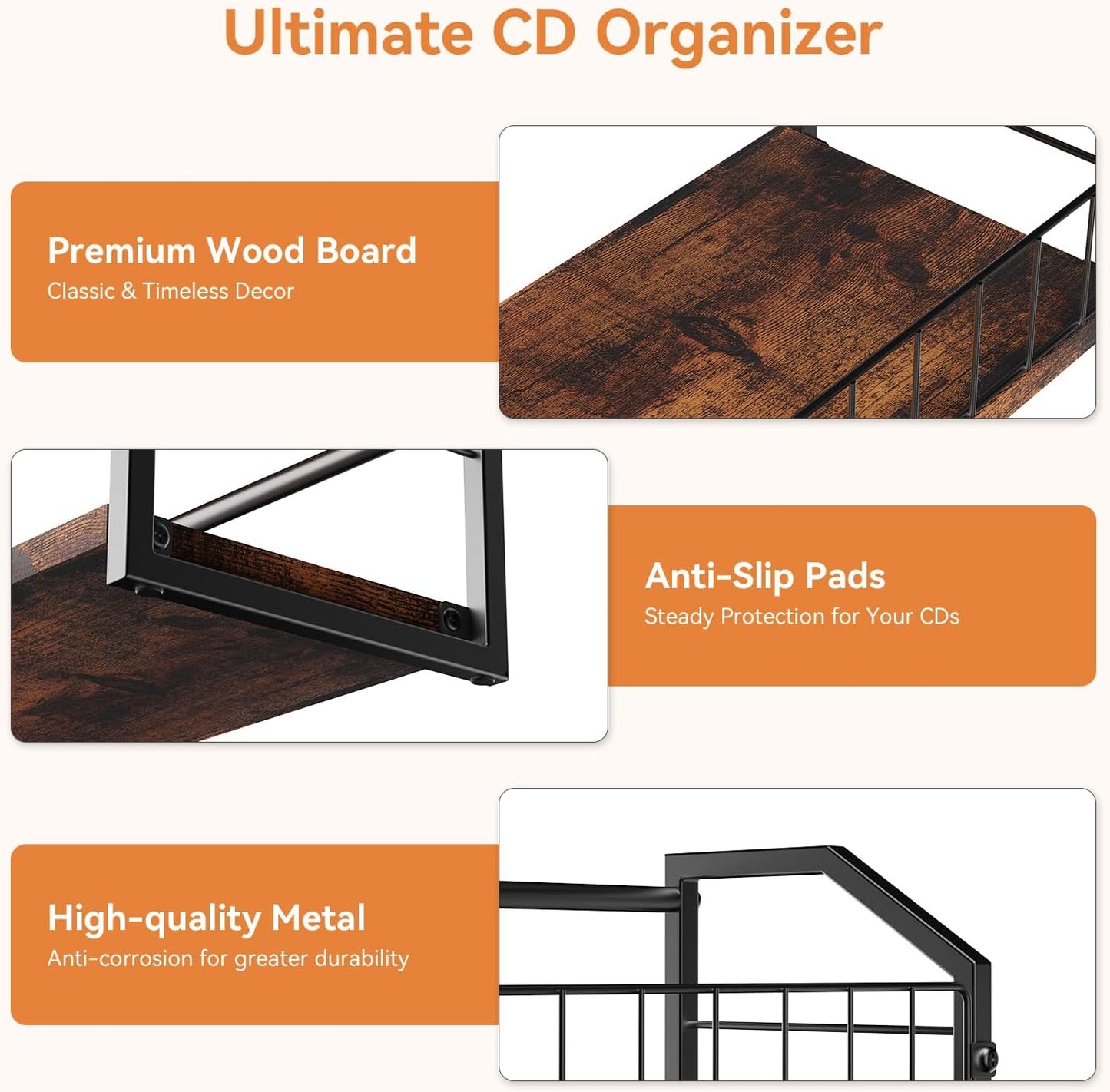 2-Tier CD Holder, CD Storage Shelf for Display, CD Organizer with Dispay Top Shelf, Premium CD Rack for Home & Office, Holds Up to 60 Standard CD Cases, Ideal for Music Enthusiasts