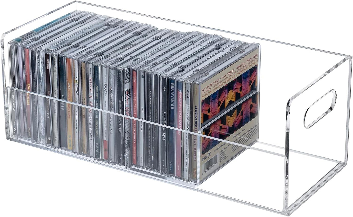 MyGift Modern Premium Clear Acrylic Stackable CD Holder Racks with Cutout Carrying Handles, Compact Disc Jewel Case Display Crates, Media Storage Organizers, Set of 2