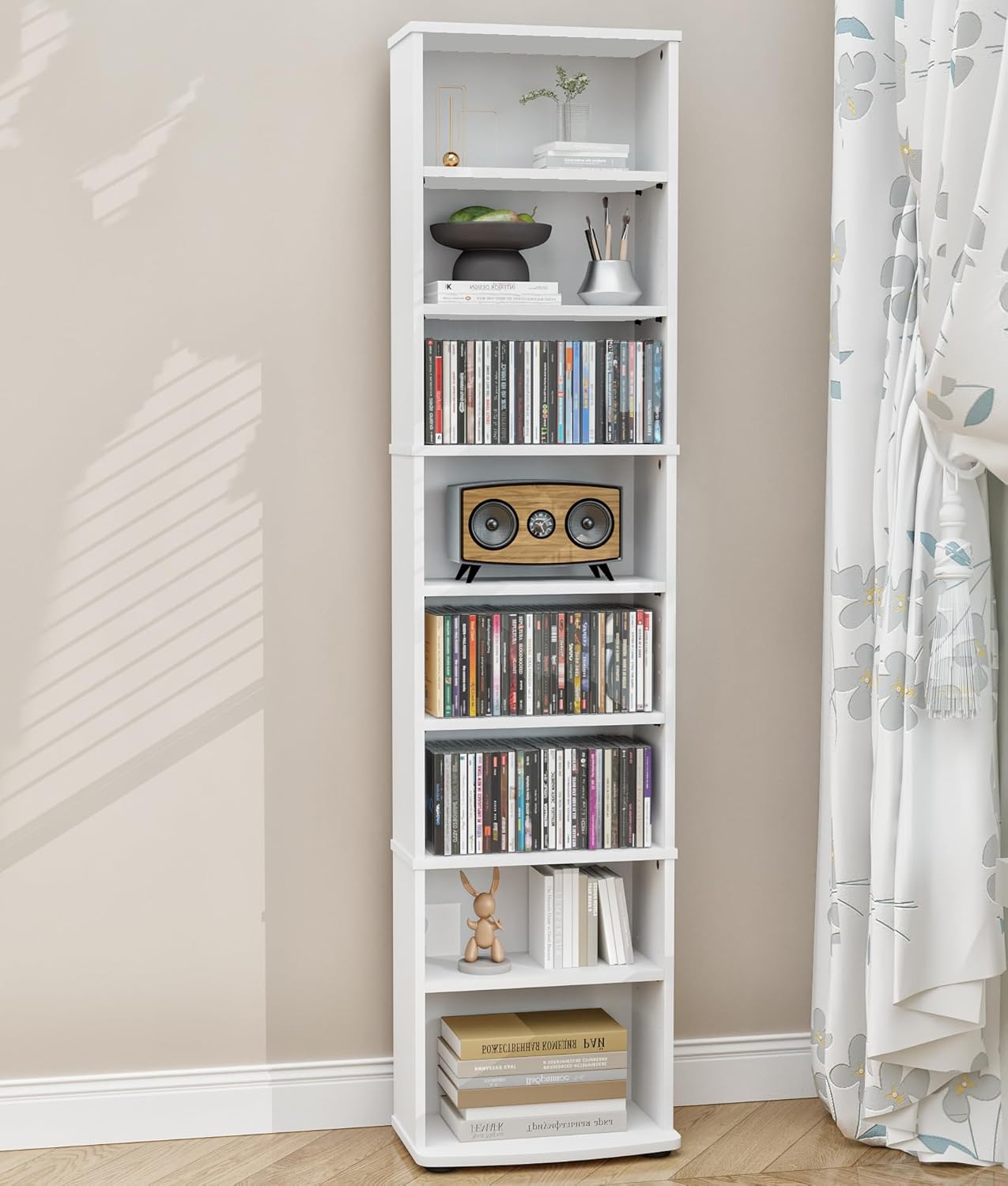 DVD Storage Cabinet, 9-Tier CD Shelf Storage with Adjustable Shelves DVD Stand Tower for CD Holder, Books, Games
