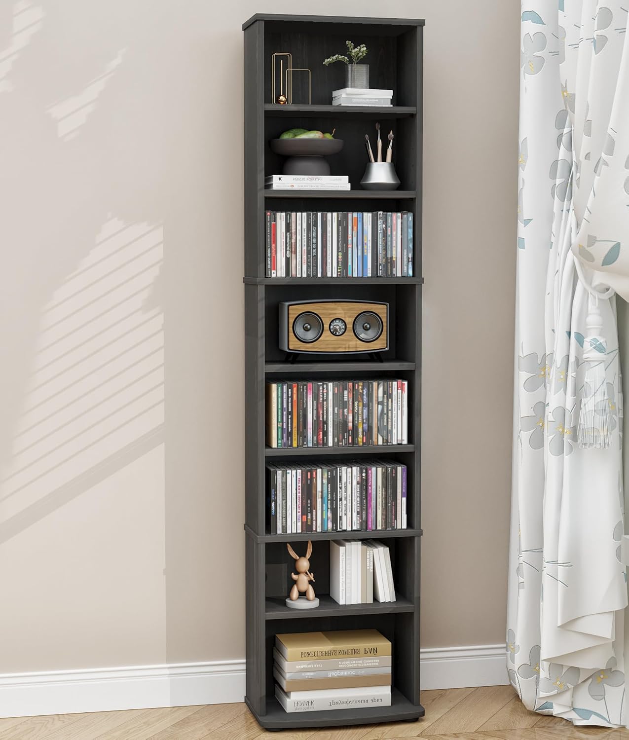 DVD Storage Cabinet, 9-Tier CD Shelf Storage with Adjustable Shelves DVD Stand Tower for CD Holder, Books, Games