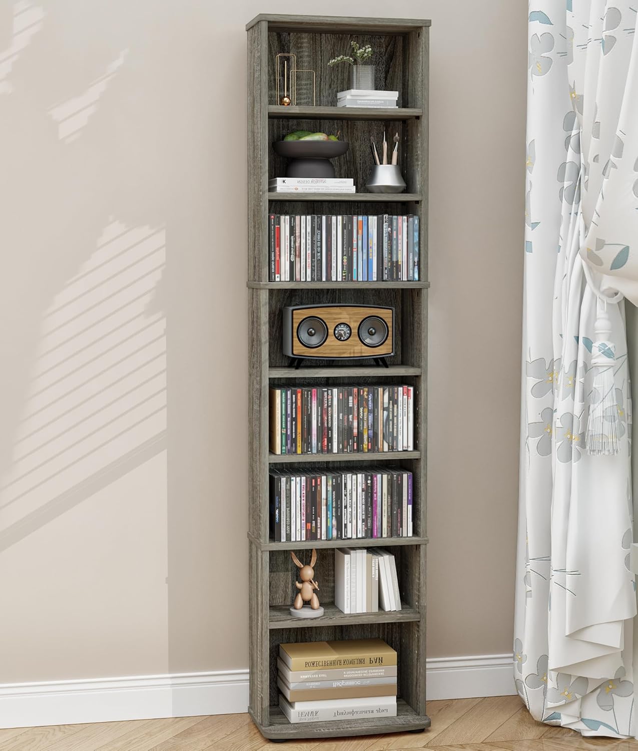 DVD Storage Cabinet, 9-Tier CD Shelf Storage with Adjustable Shelves DVD Stand Tower for CD Holder, Books, Games