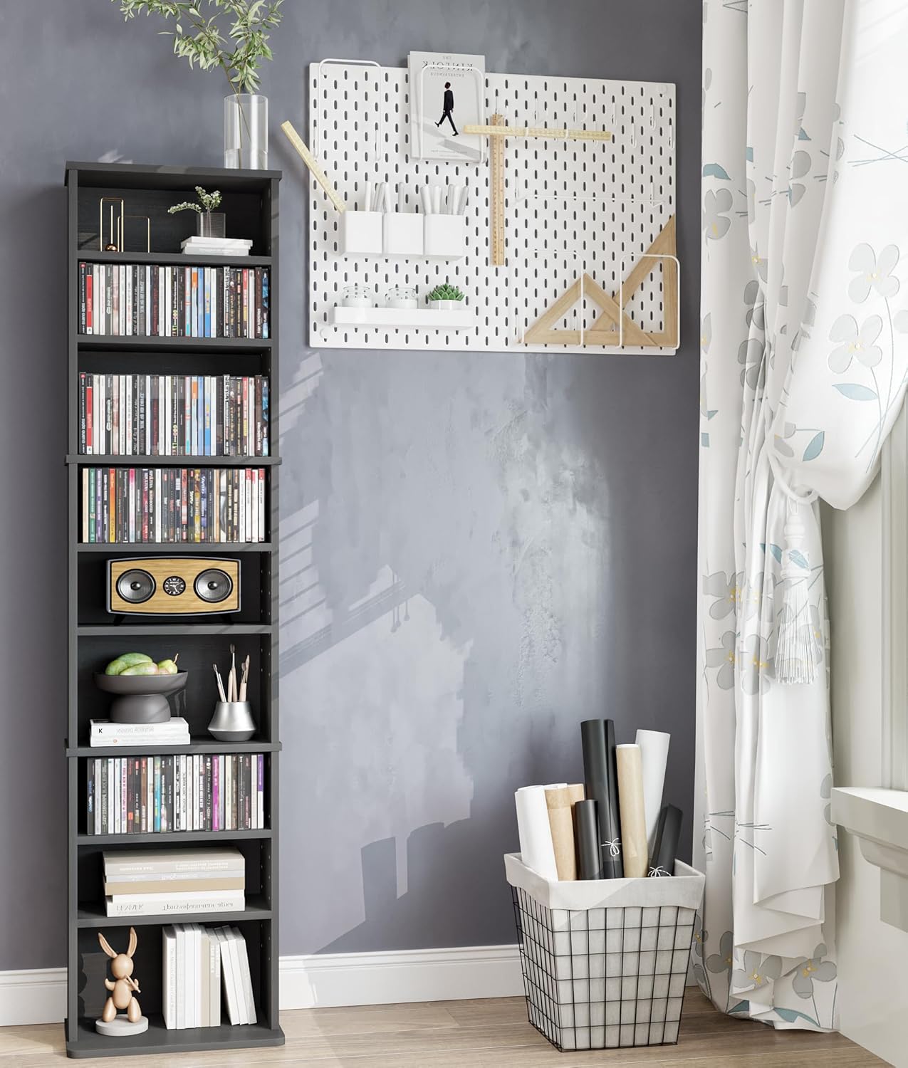 DVD Storage Cabinet, 9-Tier CD Shelf Storage with Adjustable Shelves DVD Stand Tower for CD Holder, Books, Games