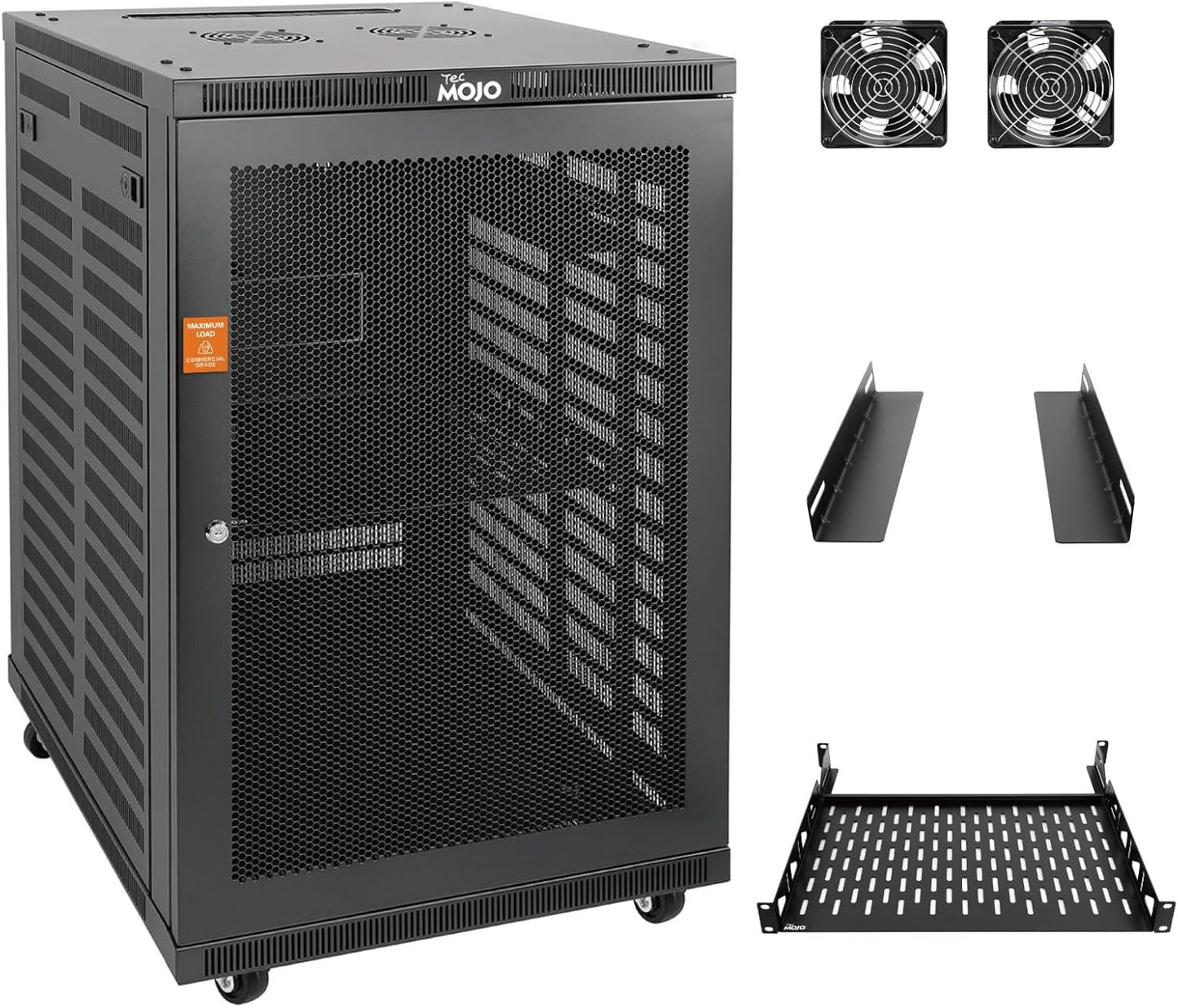 Tecmojo 15U Wall Mount Rack,15U Rack 17.7 Inch Depth,Hold Up to 176 Lbs,Enclosed Wall Mount Rack Kit for 19 Inch Network,Server and AV Gear,Glass Door(Elite Collection)