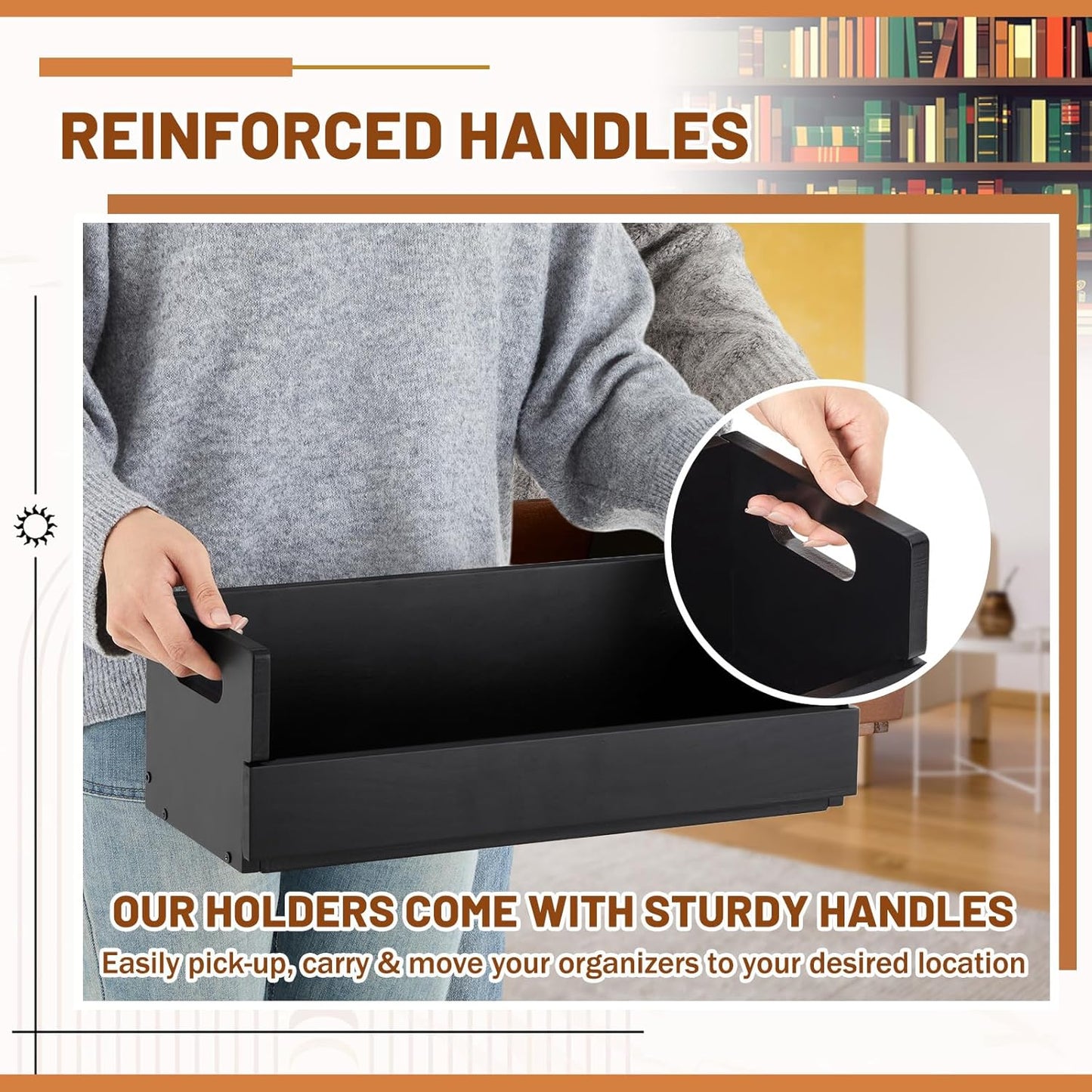 4 Set Wooden CD Storage Box Holder Shelf Cassette Tape Display Racks with Carrying Handles, Organizer Shelf for Movie Cases, DVDs, Each Set Can Store up to 36 Pcs CDs (Black)