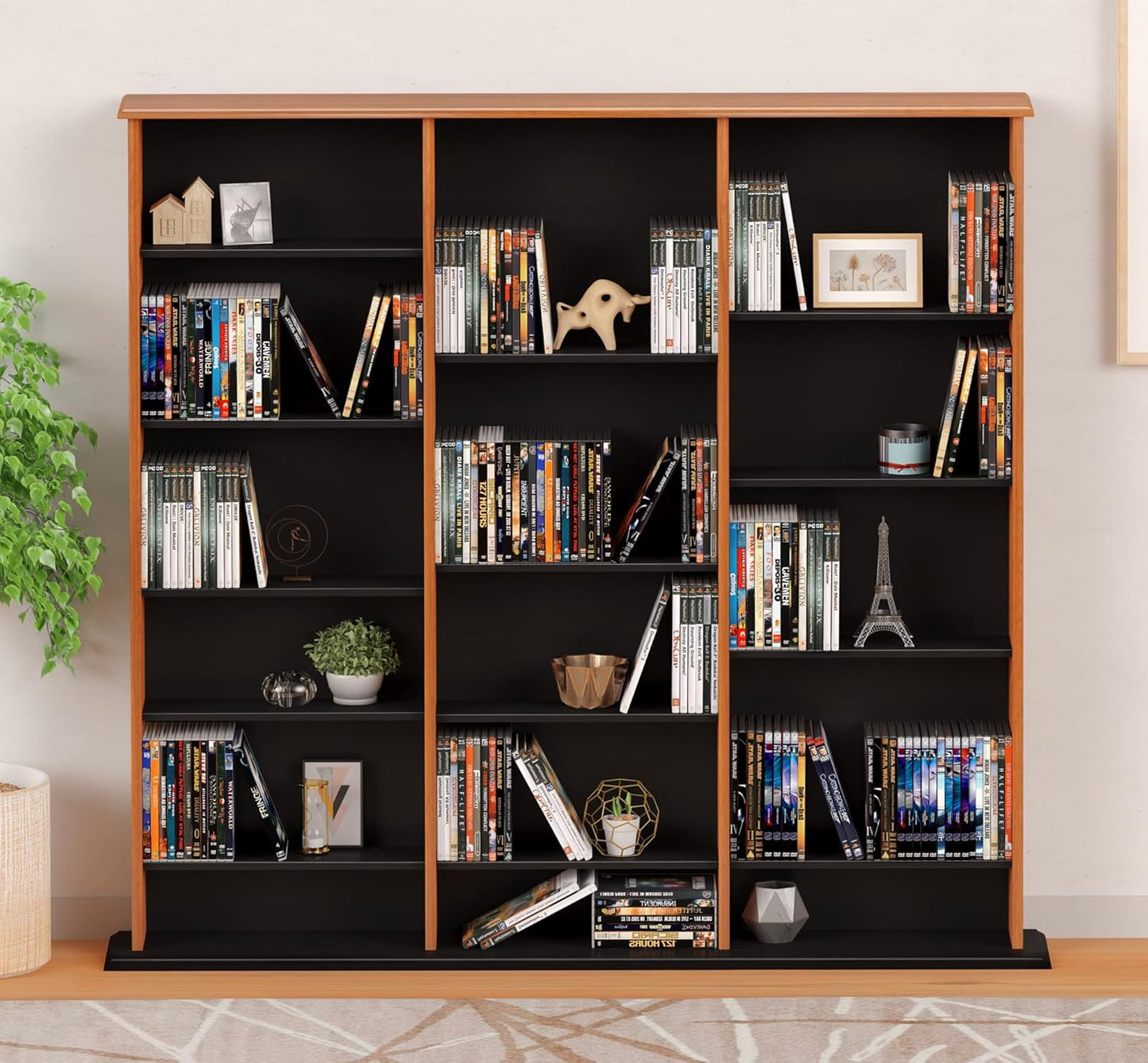 Prepac 3 Column Tall Cabinet Media Storage, Triple Width Wall, Cherry/Black