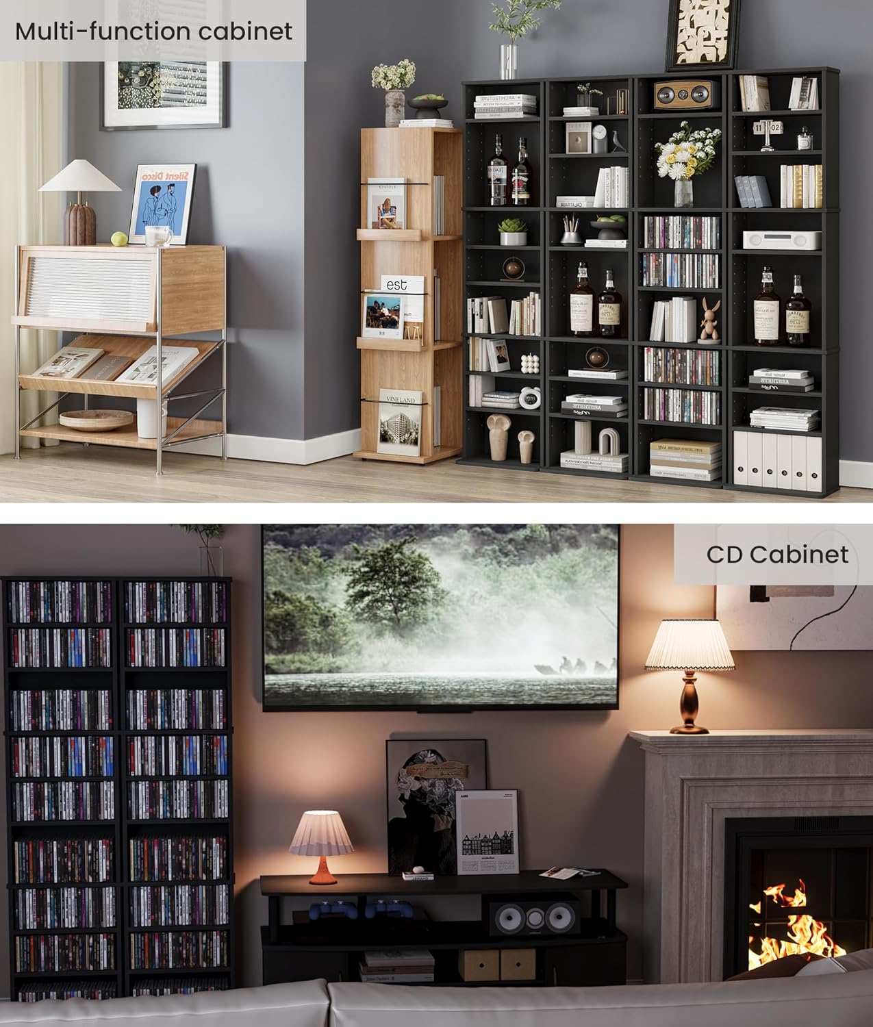 DVD Storage Cabinet, 9-Tier CD Shelf Storage with Adjustable Shelves DVD Stand Tower for CD Holder, Books, Games