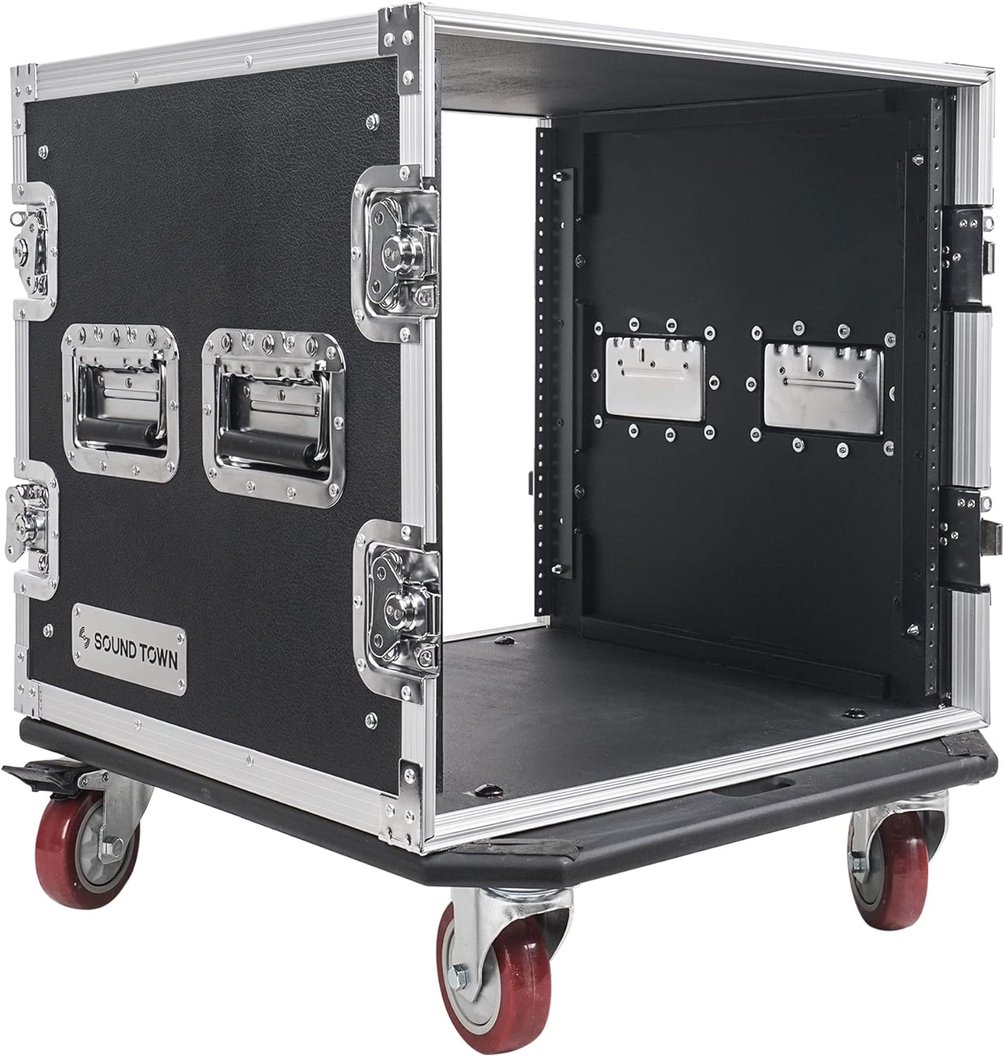 Sound Town 12U PA/DJ Rack/Road Case, 12-Space, with 21” Rackable Depth, Casters, Plywood, Metal Ball Corners - Pro Tour Grade (STRC-12UW)