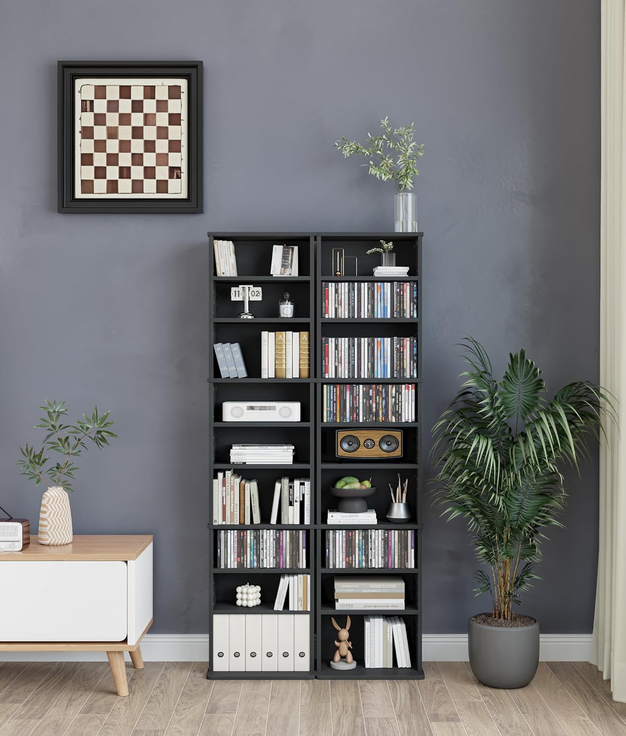 DVD Storage Cabinet, 9-Tier CD Shelf Storage with Adjustable Shelves DVD Stand Tower for CD Holder, Books, Games