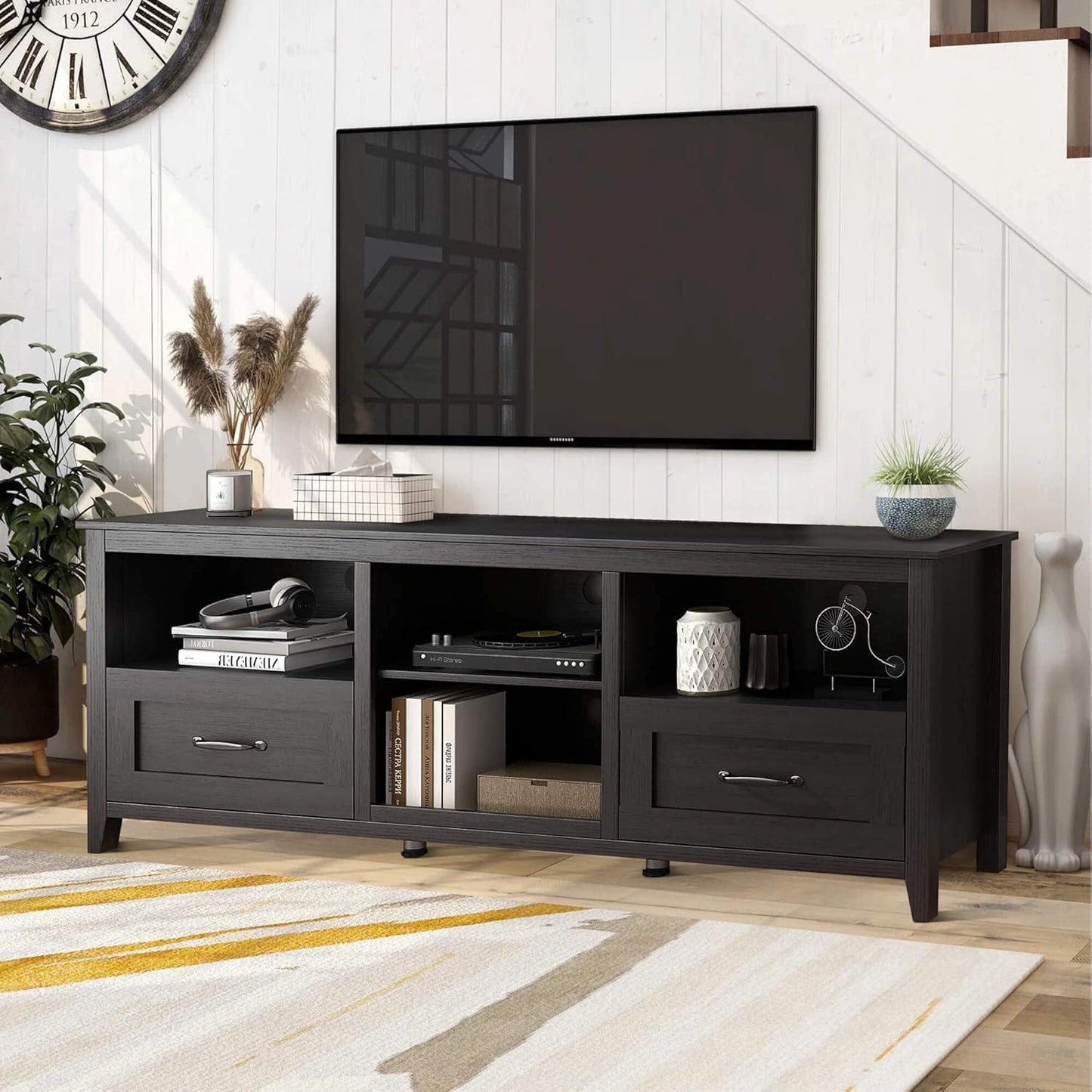 Modern Black TV Stand for TVs up to 80", Large Class TV Stands Cabinet, Modern Entertainment Center with Drawers for 55 65 70 75 inch TV Stand, Wood Storage Cabinet Media Console for Living Room