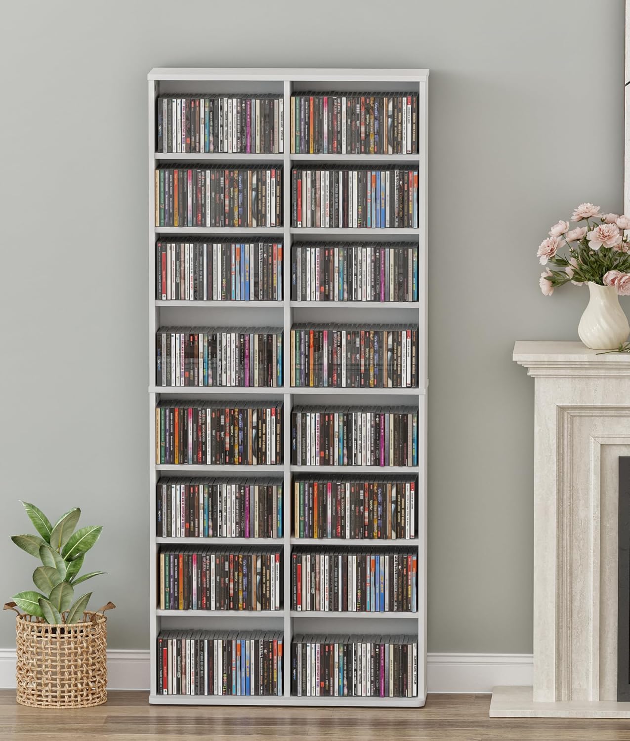 DVD Rack Tower, 16-Shelf DVD Storage Racks with Adjustable Shelves 8-Tier Multimedia Storage Tower for Living Room Home Office