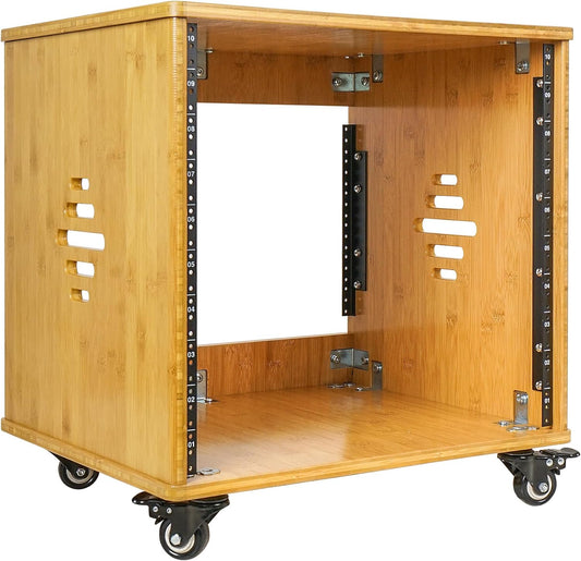 Sound Town DIY 10U Solid Carbonized Bamboo Studio Rack w/ 16" Depth, Ventilation, Rubber Feet, Casters for Recording Room, PA/DJ Pro Audio, Home Audio (STBR-10UW)