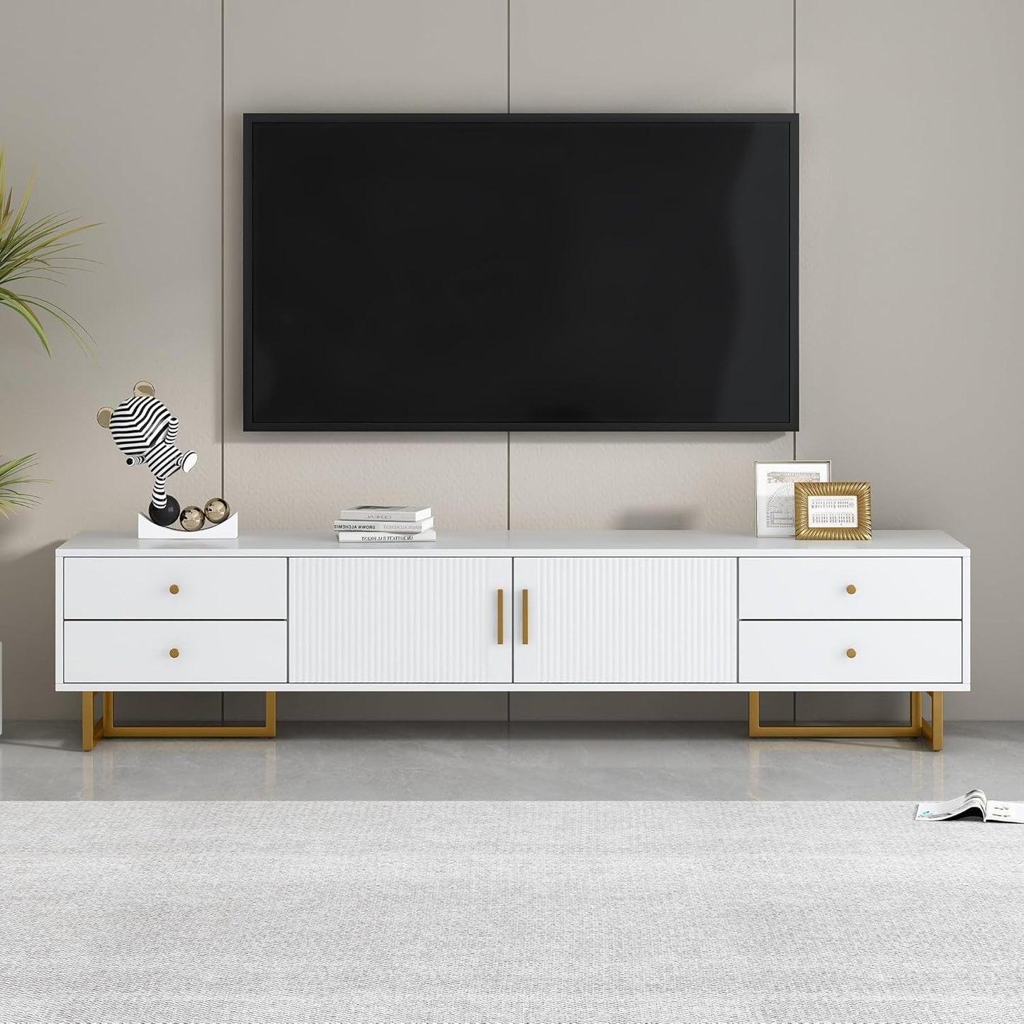 Black TV Stand, 60 65 70 75 inch Wood TV Stand, High Glossy Entertainment Center with Large Drawers＆Glass Display Shelf, LED Modern Media Gaming Cabinet TV Console for Livingroom, Bedroom
