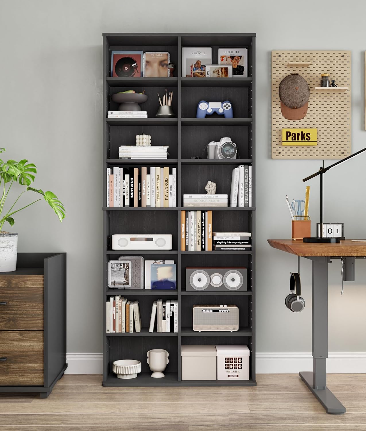 DVD Rack Tower, 16-Shelf DVD Storage Racks with Adjustable Shelves 8-Tier Multimedia Storage Tower for Living Room Home Office