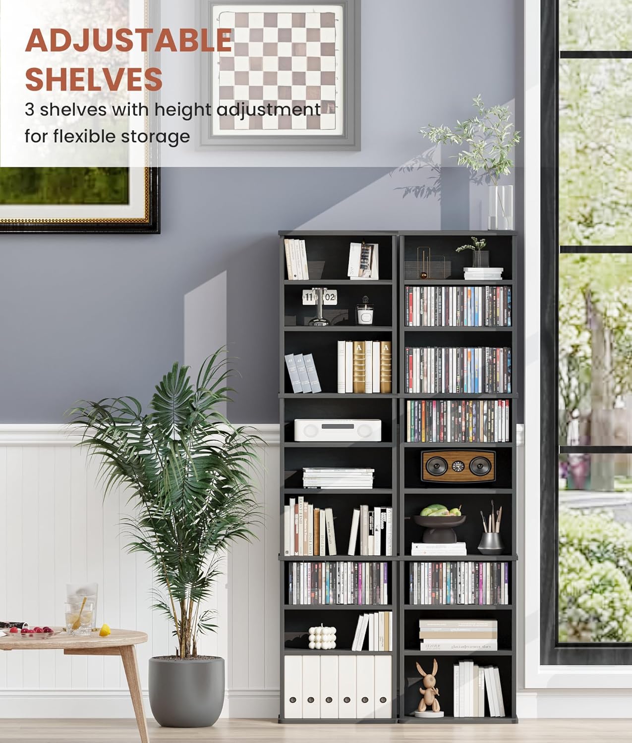 DVD Storage Cabinet, 9-Tier CD Shelf Storage with Adjustable Shelves DVD Stand Tower for CD Holder, Books, Games