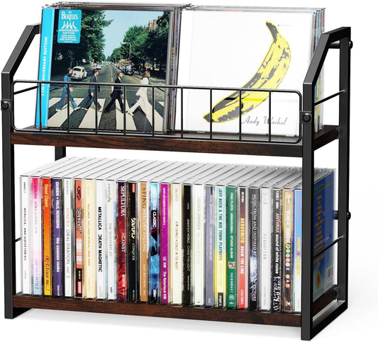 2-Tier CD Holder, CD Storage Shelf for Display, CD Organizer with Dispay Top Shelf, Premium CD Rack for Home & Office, Holds Up to 60 Standard CD Cases, Ideal for Music Enthusiasts