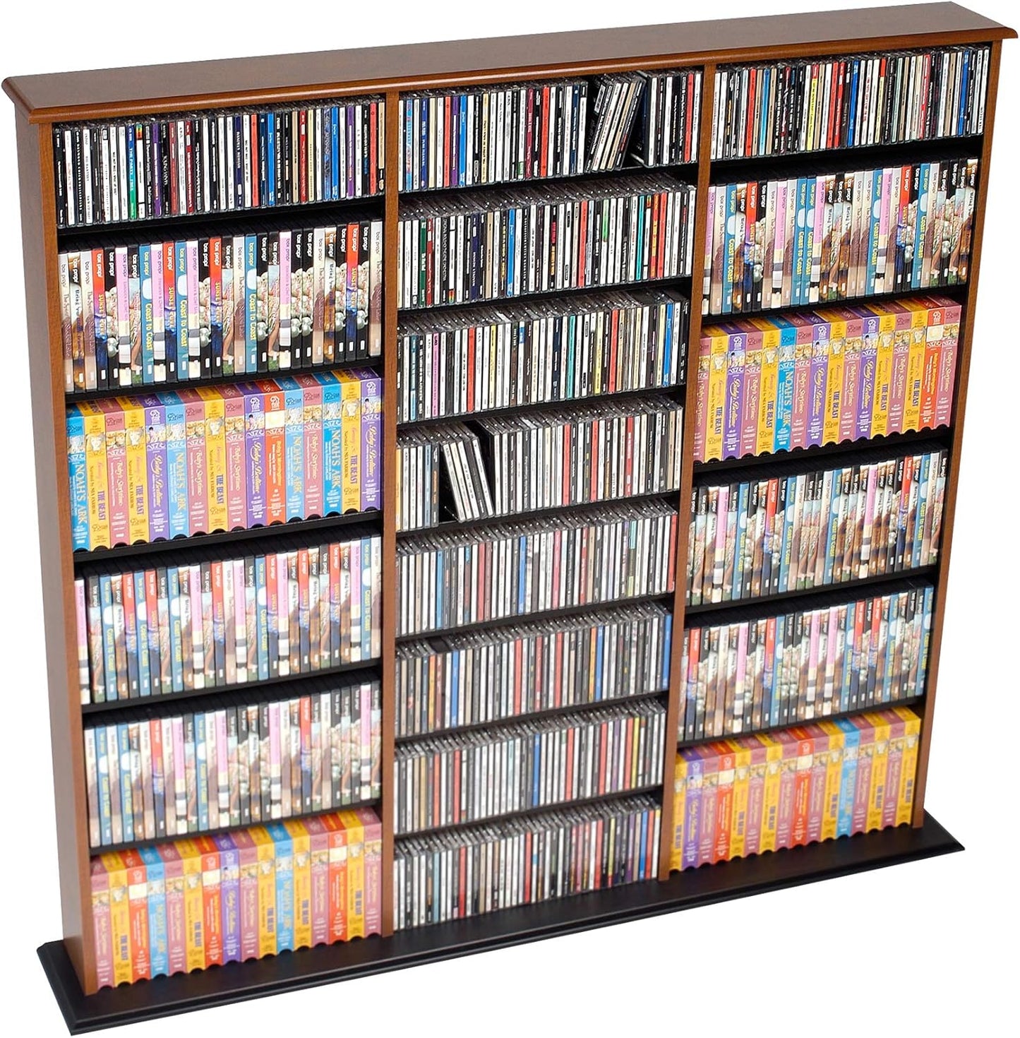 Prepac 3 Column Tall Cabinet Media Storage, Triple Width Wall, Cherry/Black